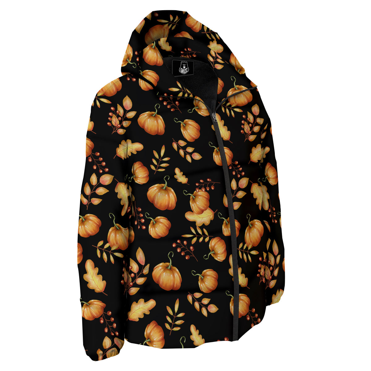 Pumpkin Watercolor Print Pattern Down Jacket-grizzshop