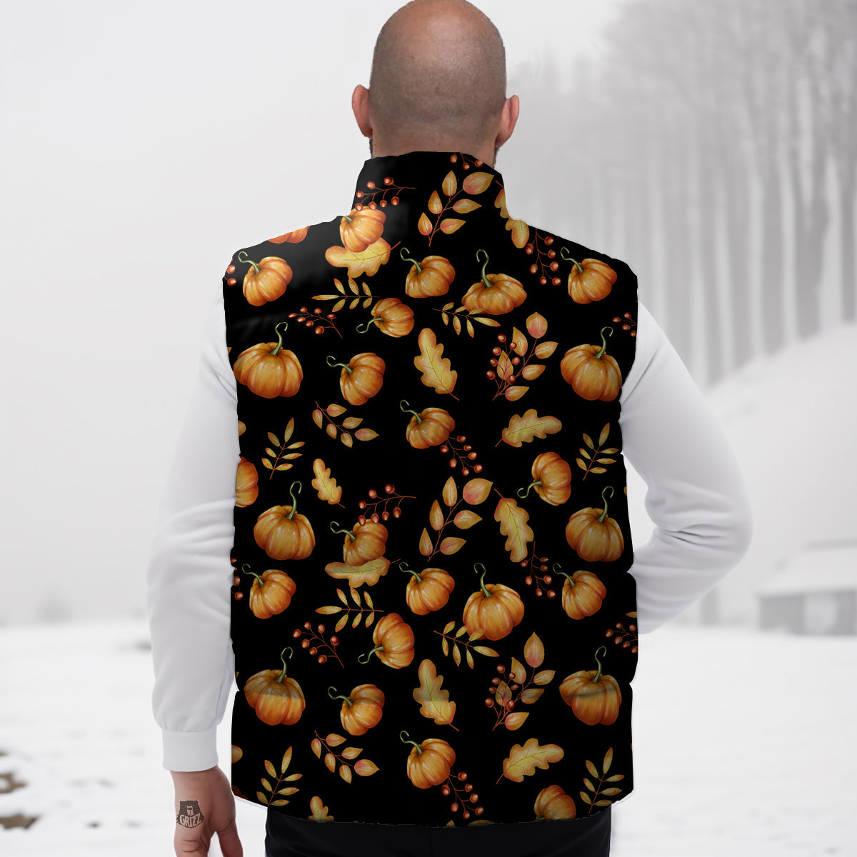Pumpkin Watercolor Print Pattern Down Vest