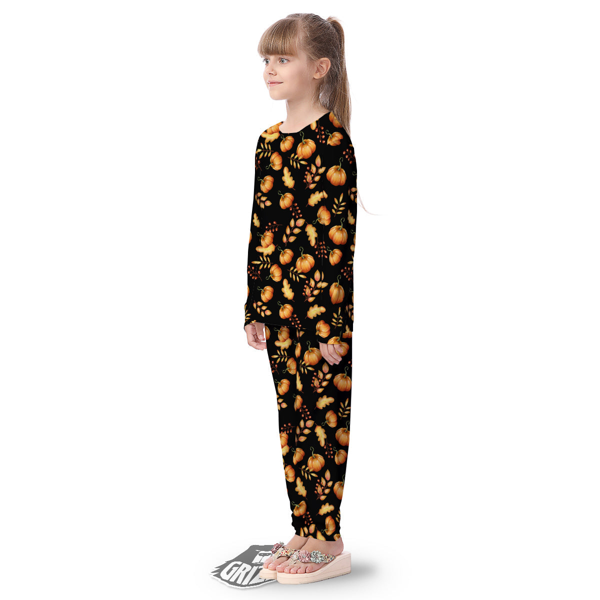 Pumpkin Watercolor Print Pattern Kid's Pajamas-grizzshop