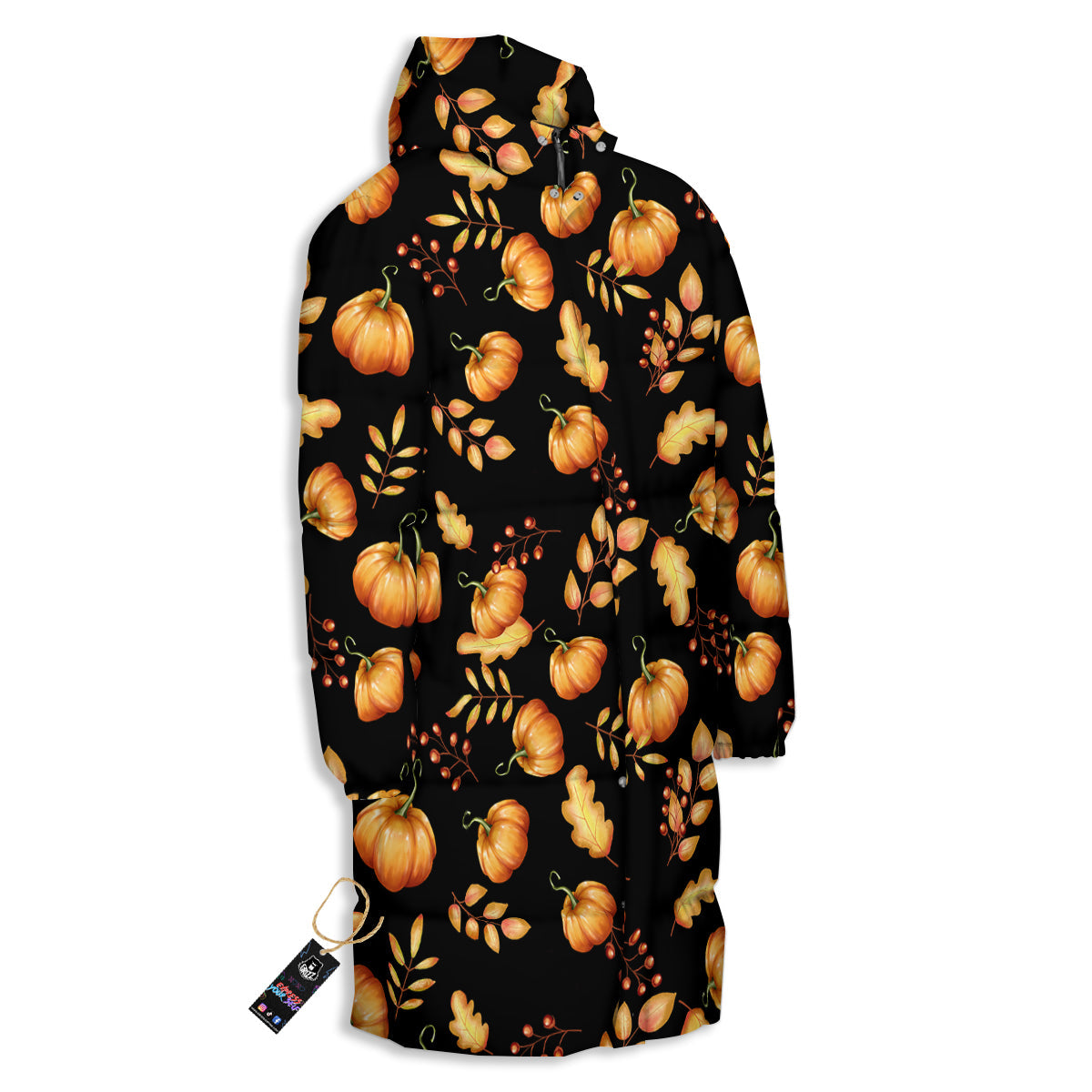 Pumpkin Watercolor Print Pattern Long Down Jacket-grizzshop
