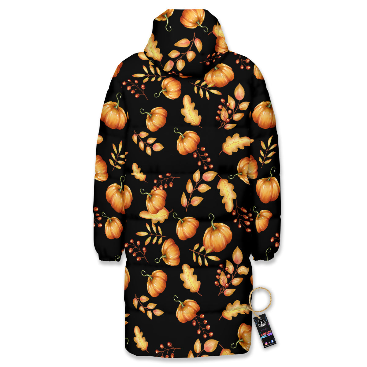 Pumpkin Watercolor Print Pattern Long Down Jacket-grizzshop