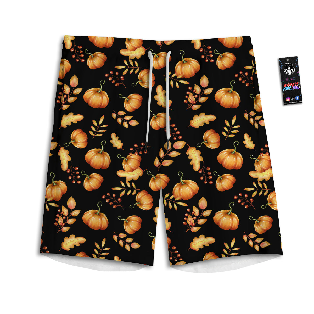 Pumpkin Watercolor Print Pattern Men's Athletic Shorts
