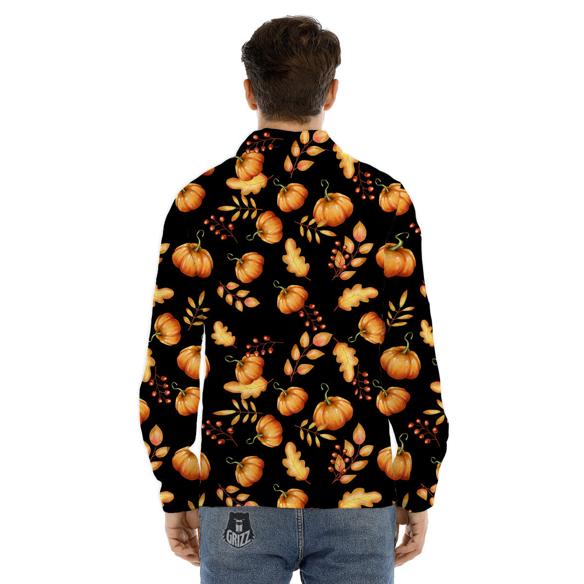 Pumpkin Watercolor Print Pattern Men's Dress Shirts-grizzshop