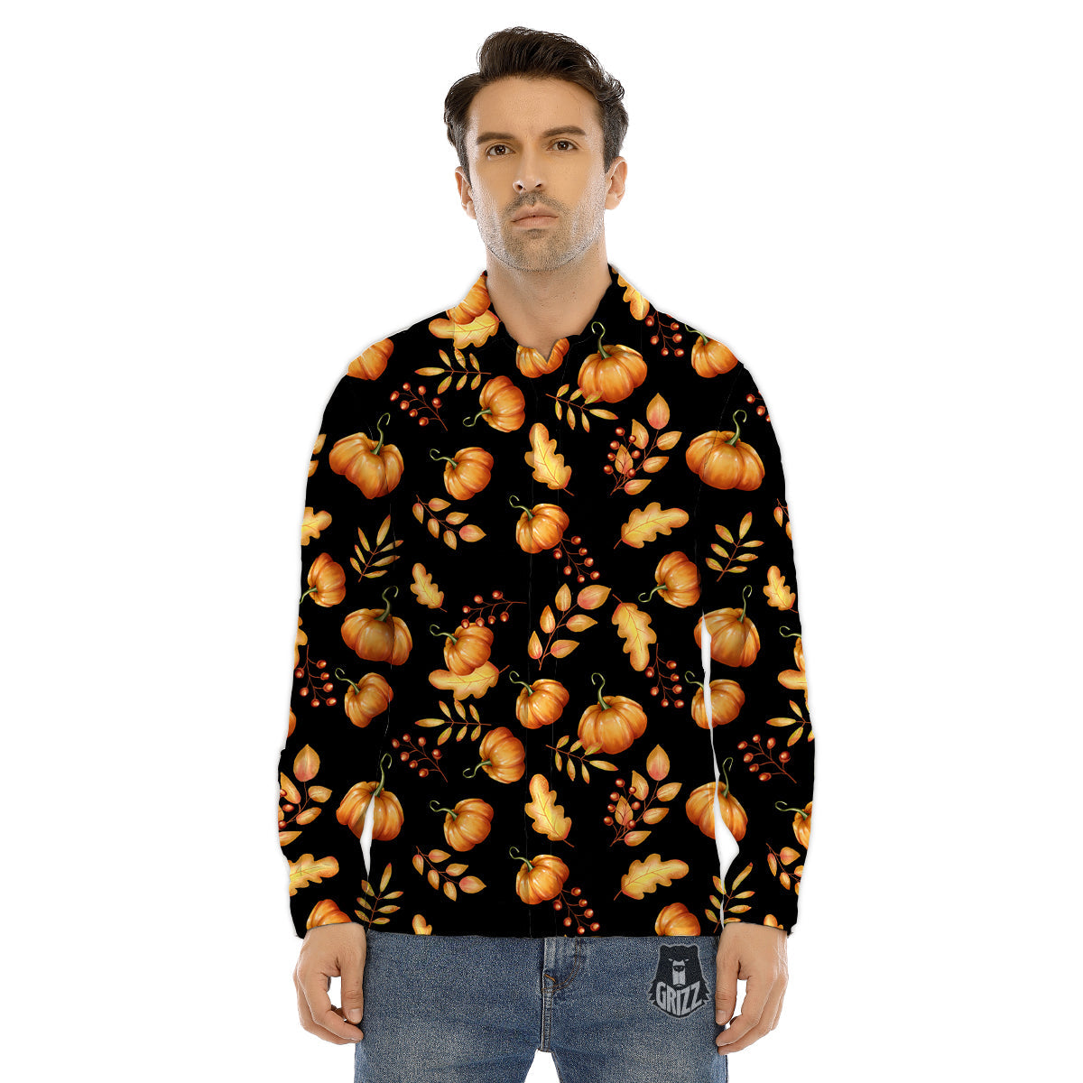 Pumpkin Watercolor Print Pattern Men's Dress Shirts-grizzshop