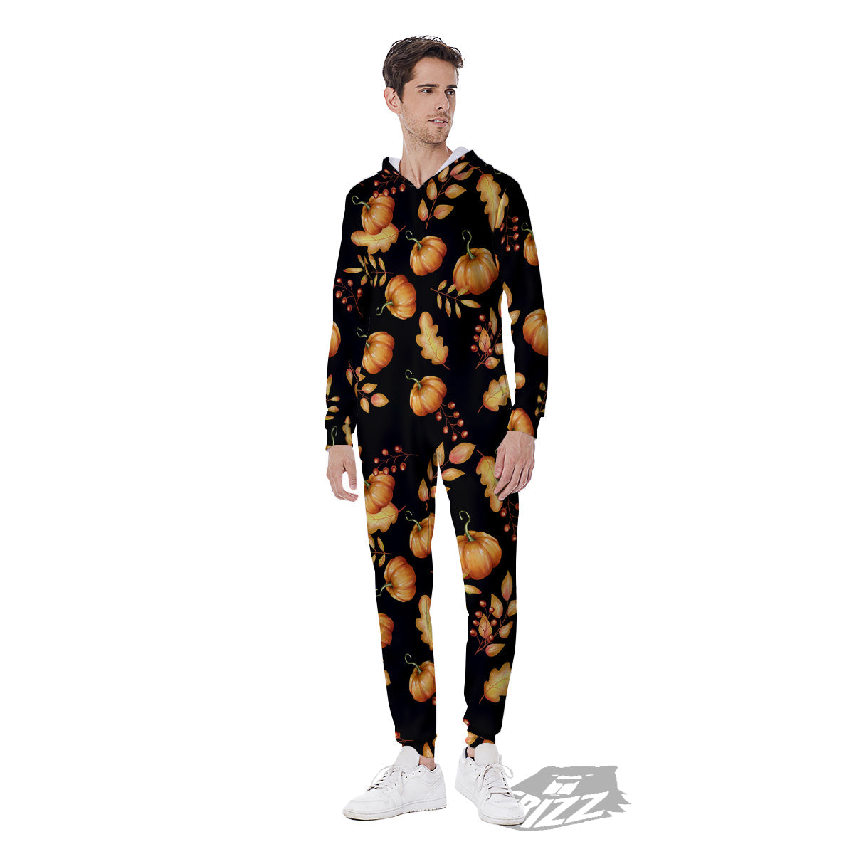 Pumpkin Watercolor Print Pattern Men's Jumpsuit-grizzshop