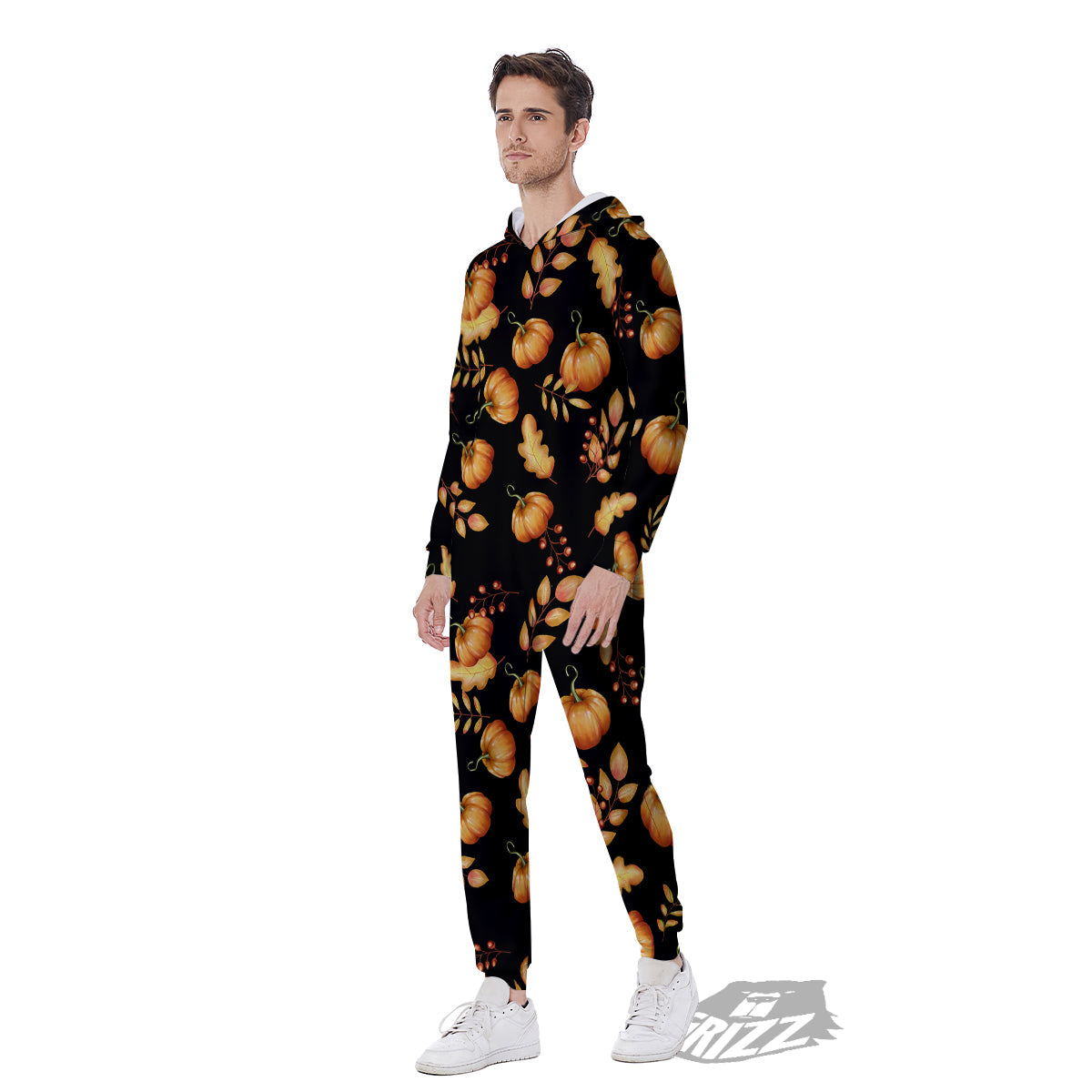 Pumpkin Watercolor Print Pattern Men's Jumpsuit-grizzshop