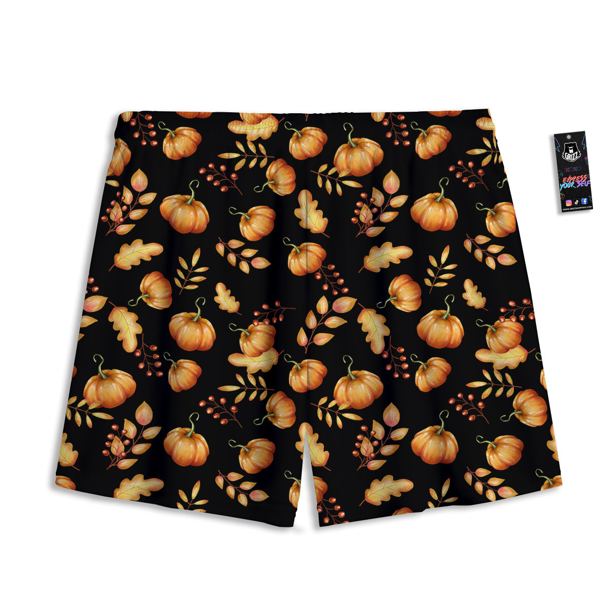 Pumpkin Watercolor Print Pattern Mesh Shorts