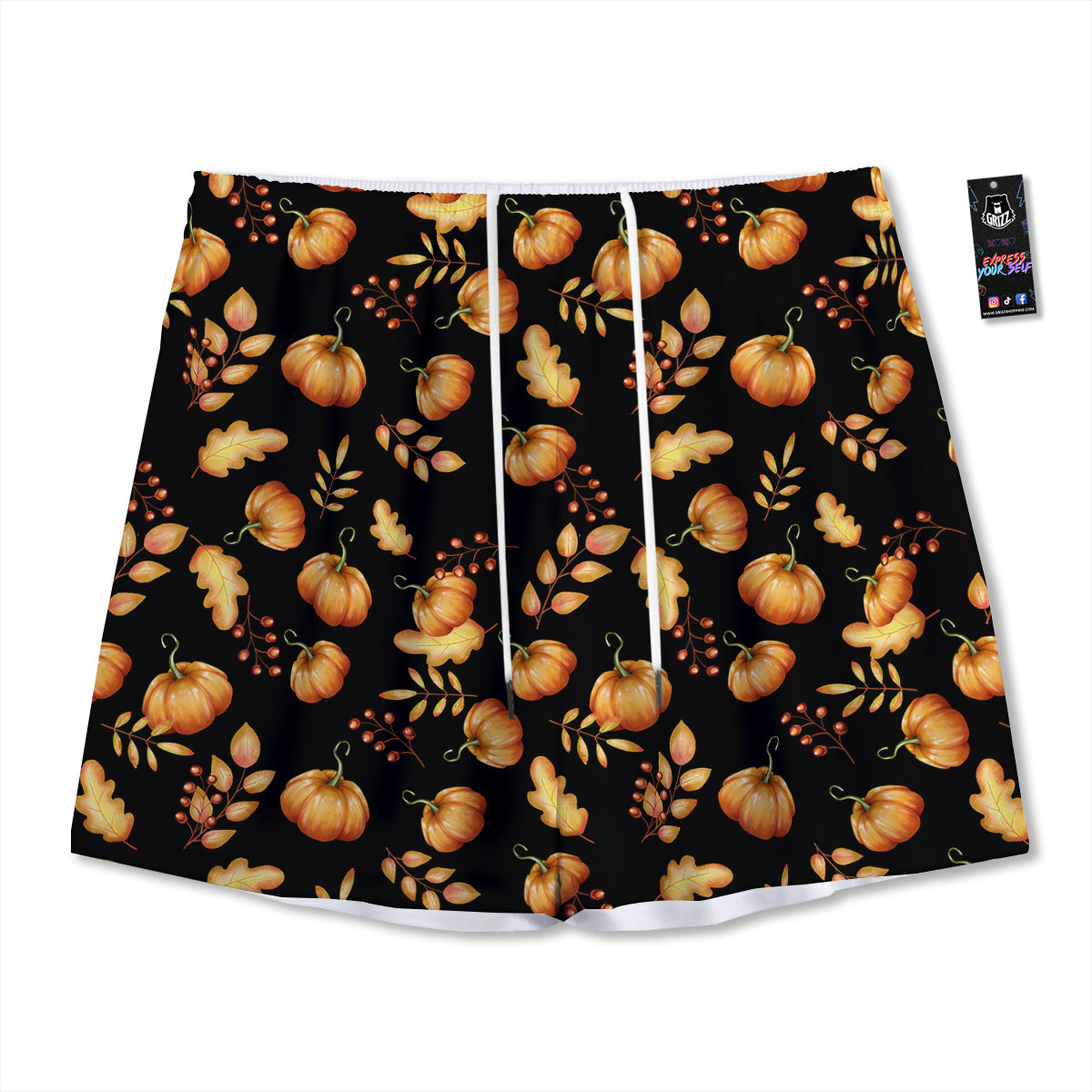 Pumpkin Watercolor Print Pattern Mesh Shorts