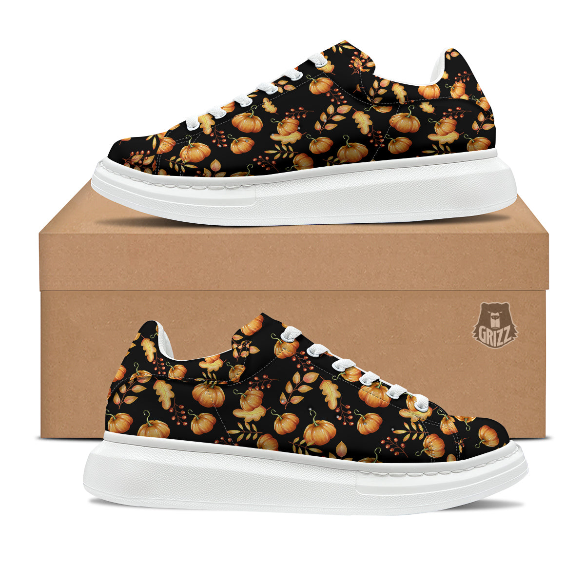 Pumpkin Watercolor Print Pattern Platform Shoes-grizzshop
