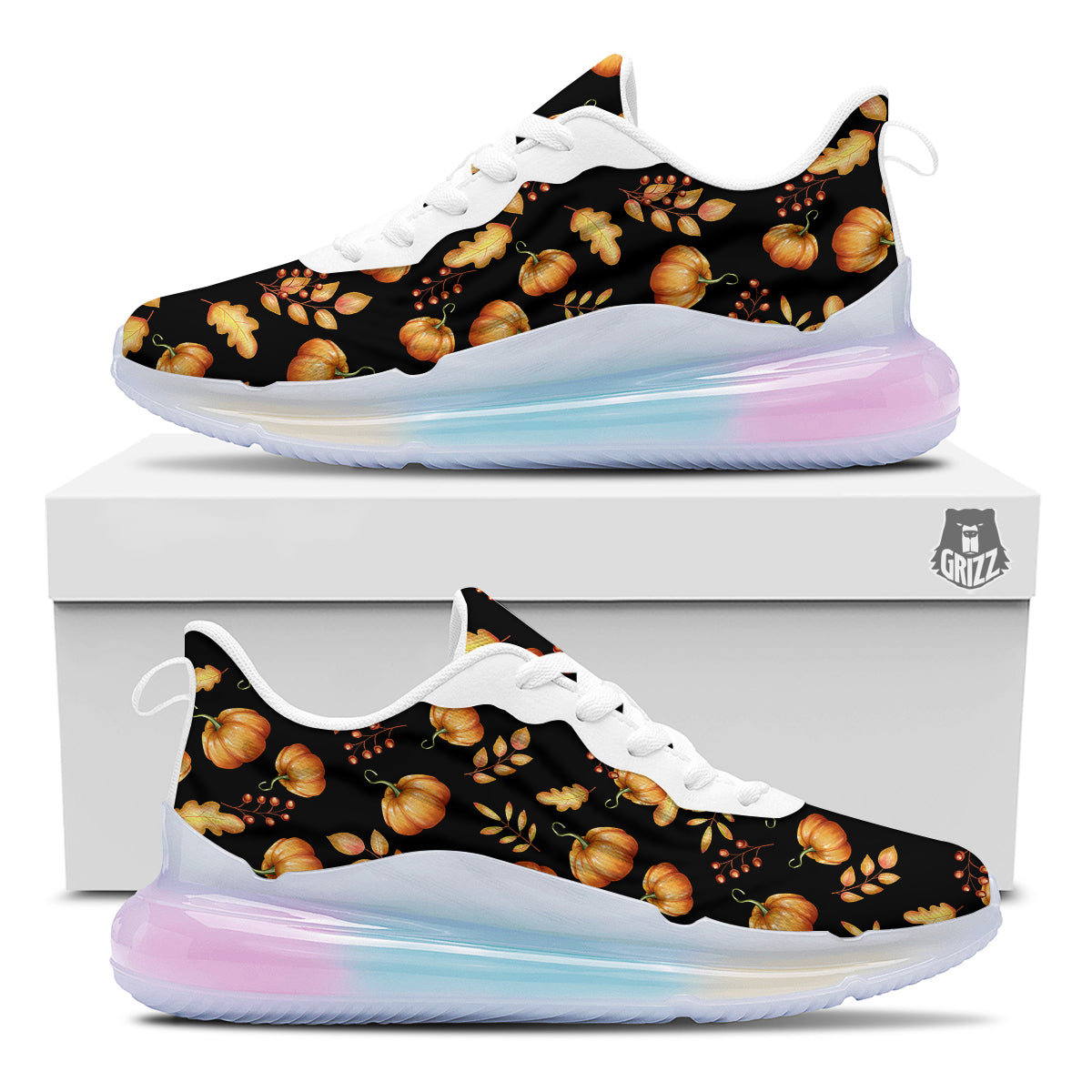 Pumpkin Watercolor Print Pattern Running Sneakers-grizzshop