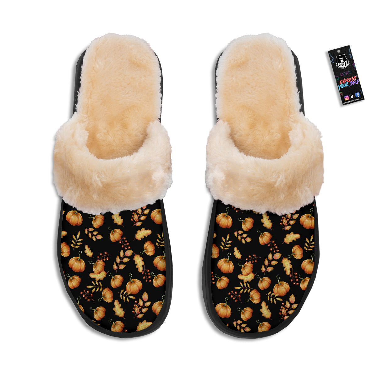Pumpkin Watercolor Print Pattern Slippers-grizzshop