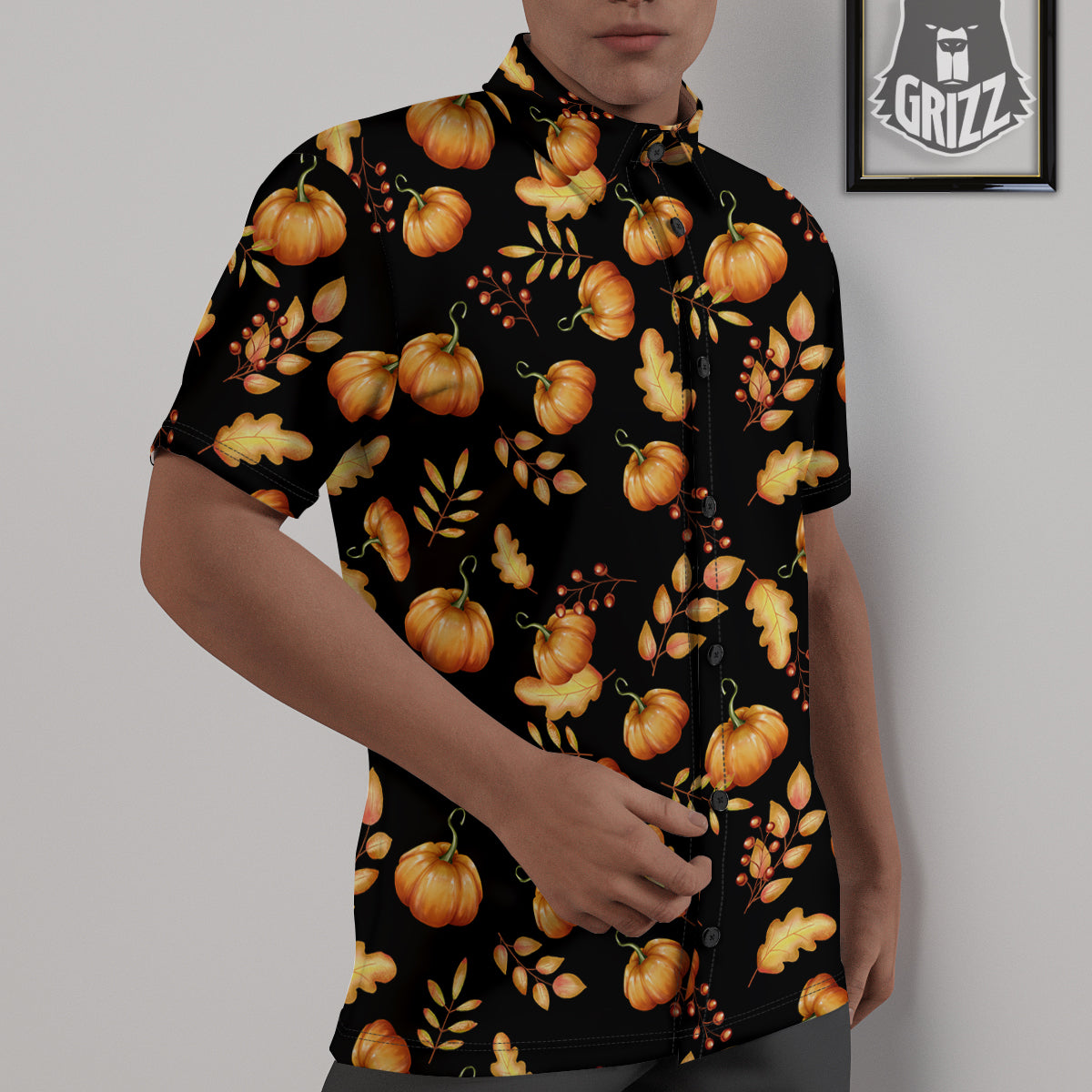 Pumpkin Watercolor Print Pattern Untucked Shirts-grizzshop