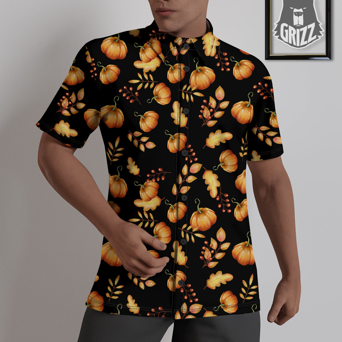Pumpkin Watercolor Print Pattern Untucked Shirts-grizzshop