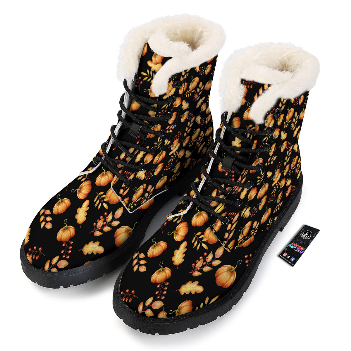 Pumpkin Watercolor Print Pattern Winter Boots-grizzshop
