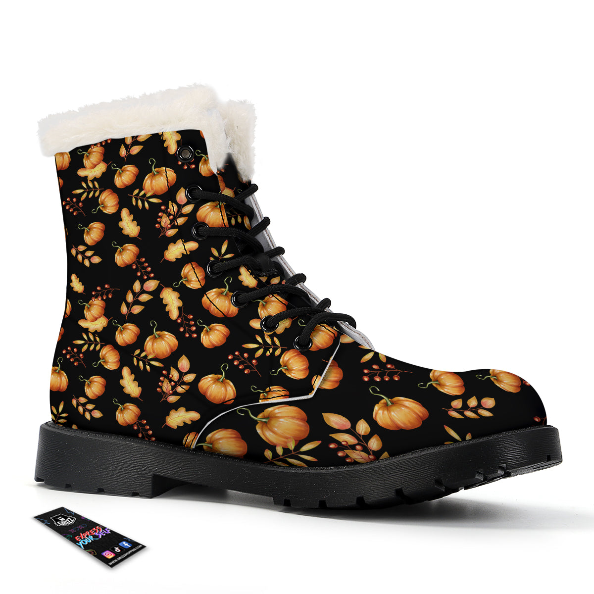 Pumpkin Watercolor Print Pattern Winter Boots-grizzshop