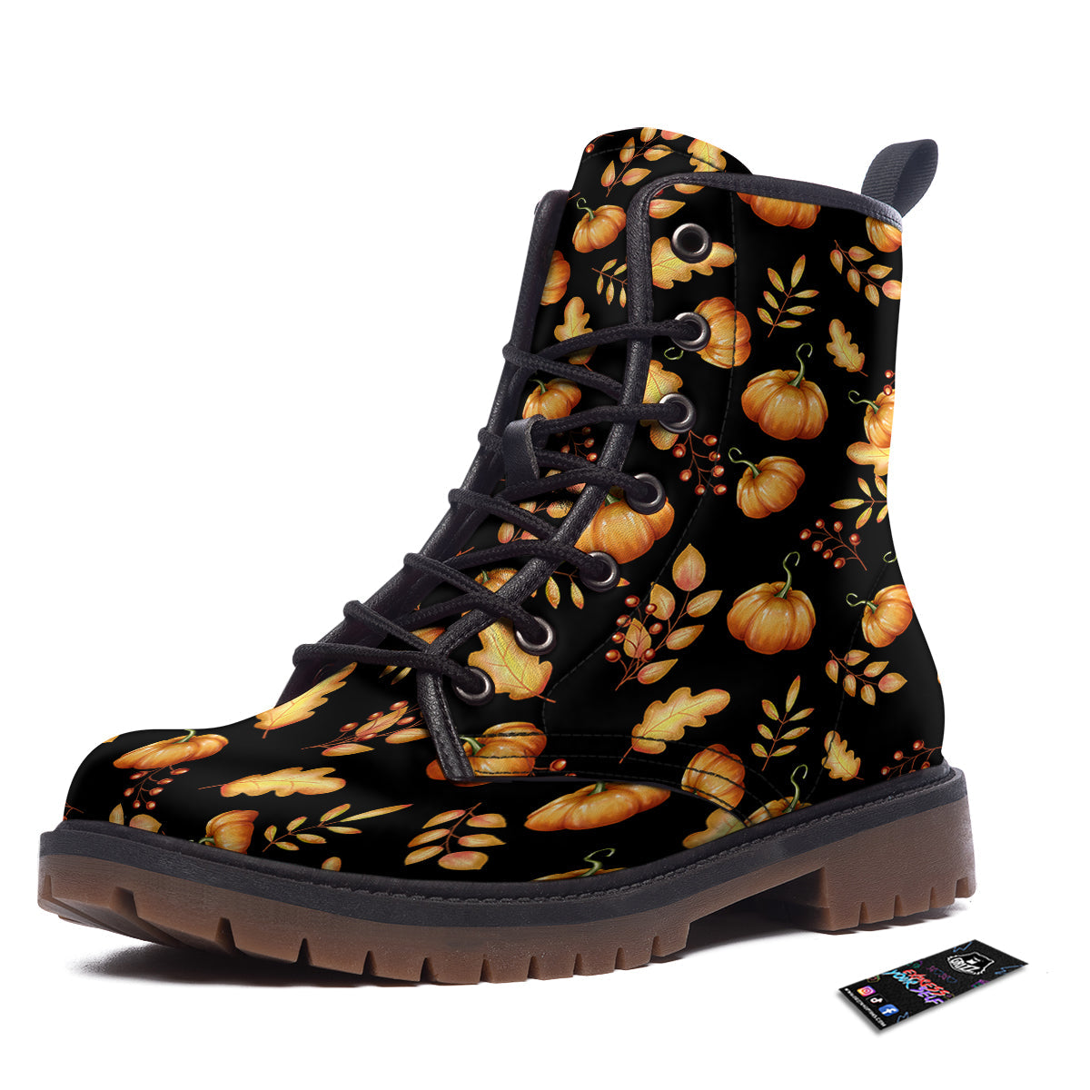 Pumpkin Watercolor Print Pattern Work Boots-grizzshop