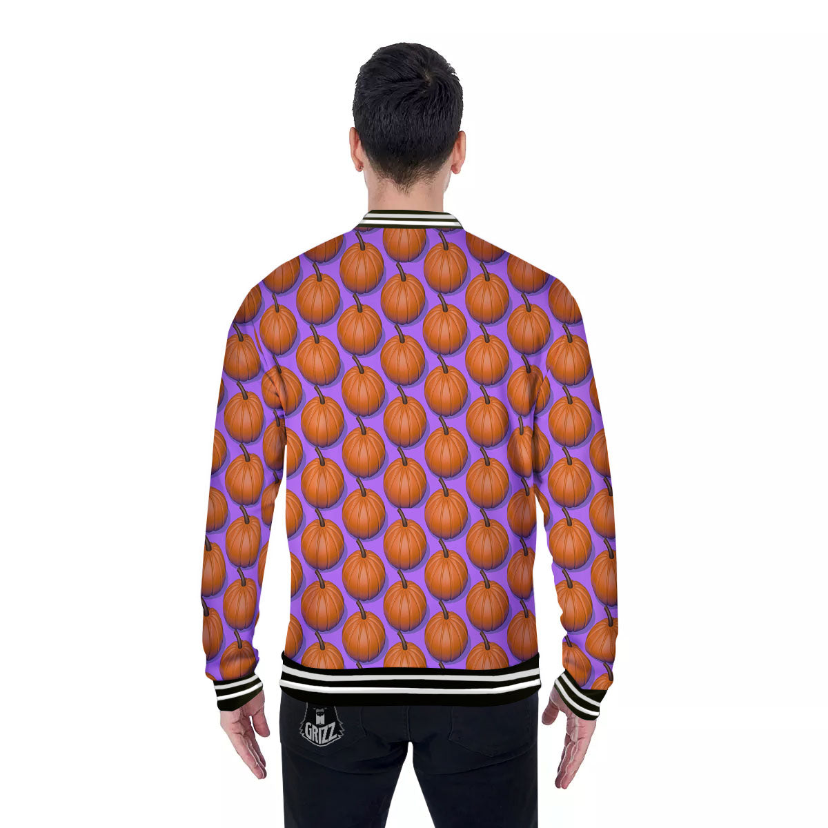 Pumpkin Wave Print Pattern Baseball Jacket-grizzshop