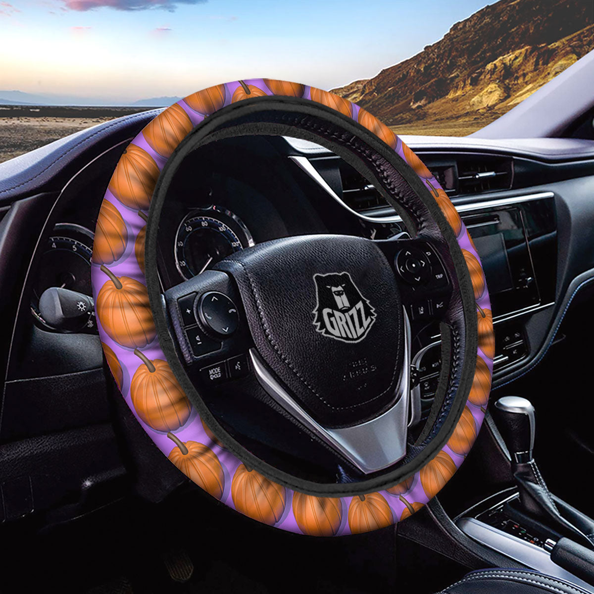 Pumpkin Wave Print Pattern Car Steering Wheel Cover-grizzshop