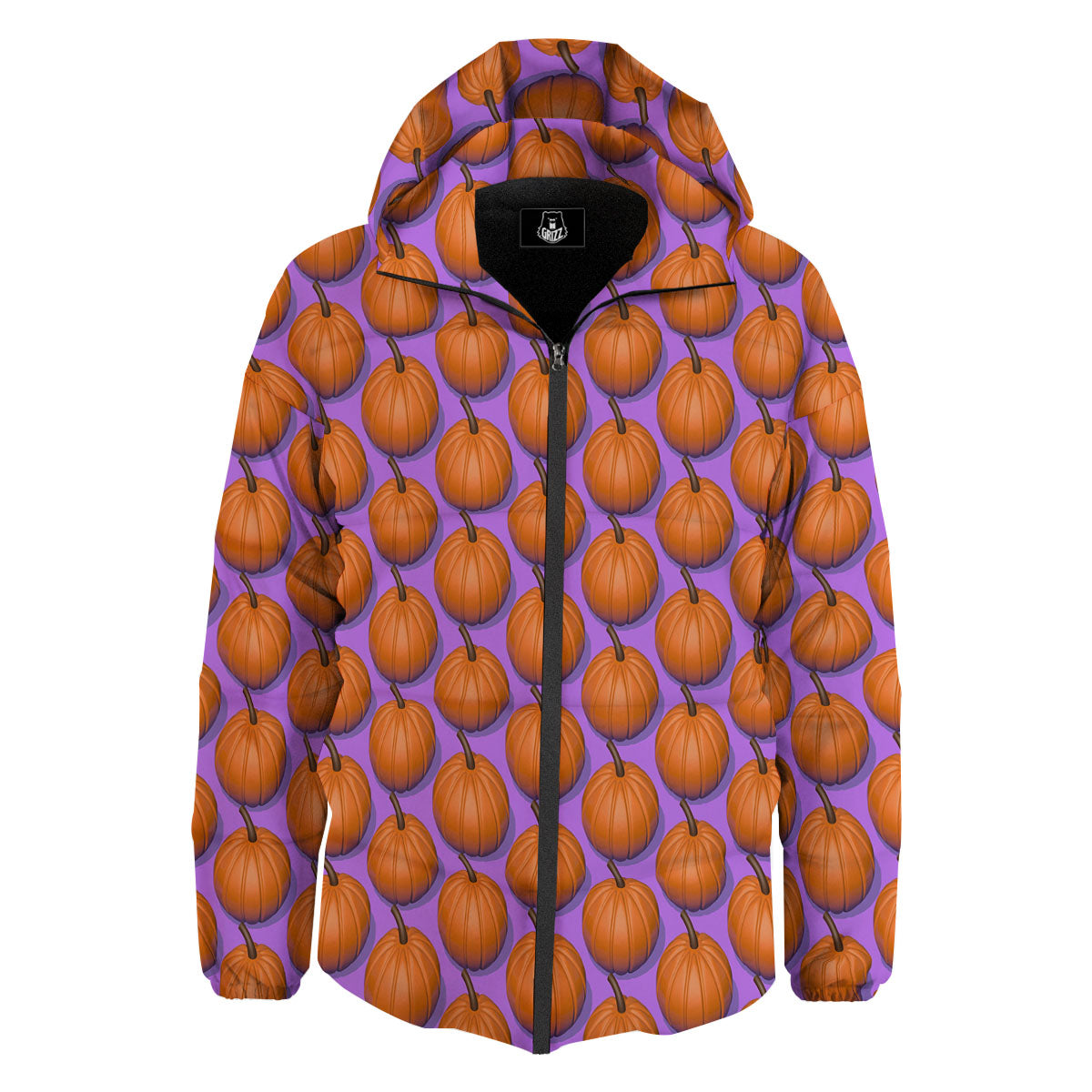 Pumpkin Wave Print Pattern Down Jacket-grizzshop