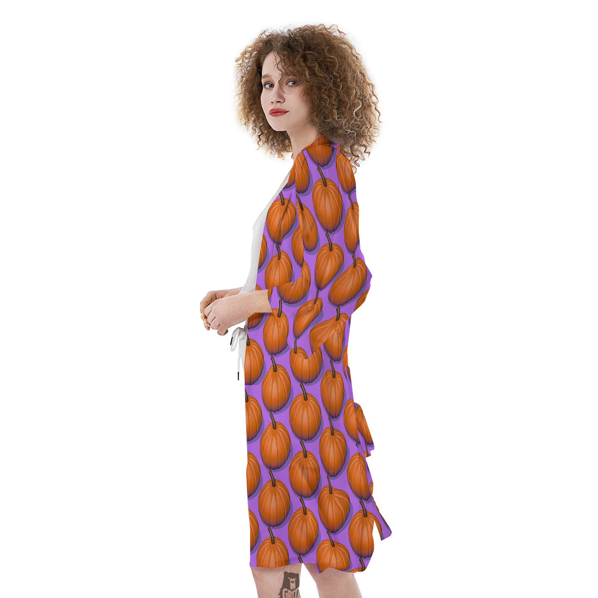 Pumpkin Wave Print Pattern Kimono-grizzshop
