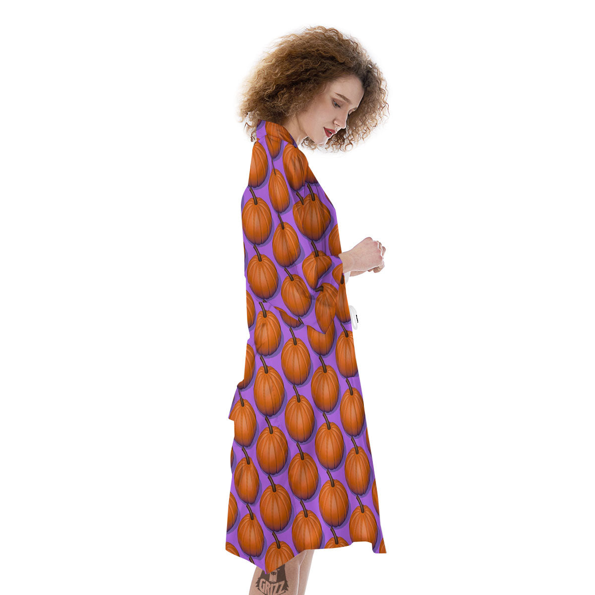 Pumpkin Wave Print Pattern Kimono-grizzshop