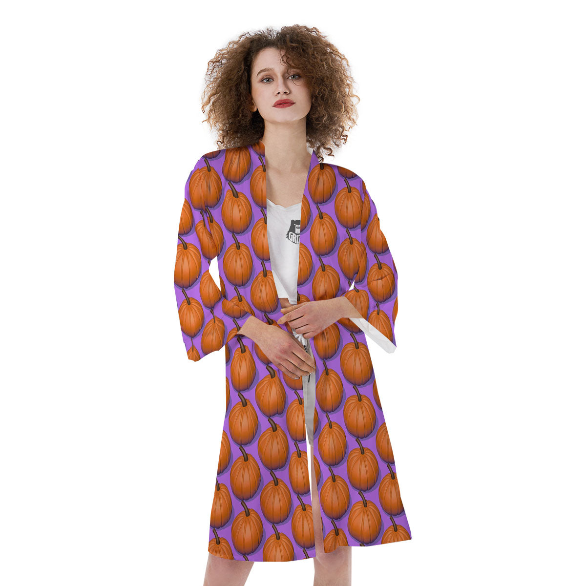 Pumpkin Wave Print Pattern Kimono-grizzshop