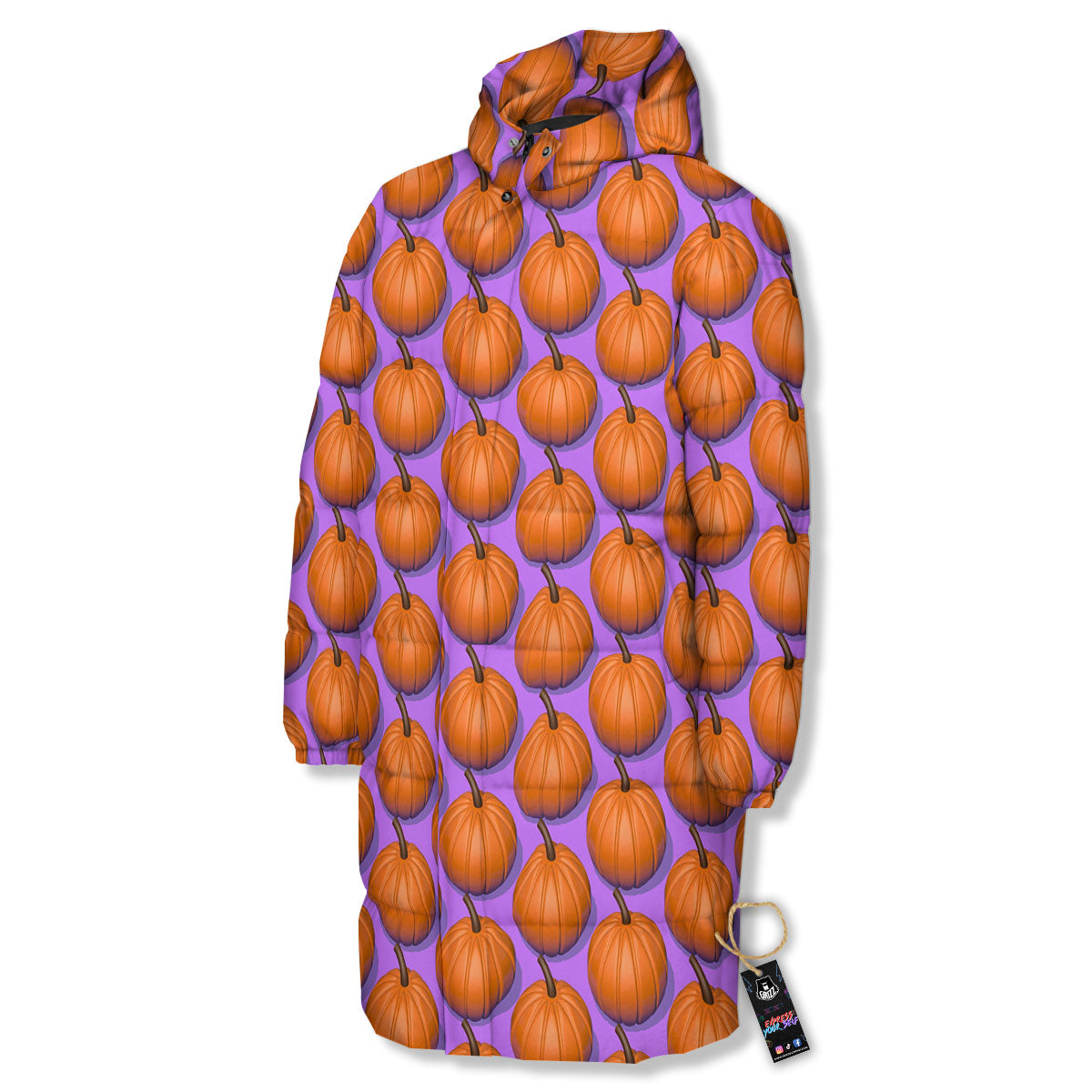 Pumpkin Wave Print Pattern Long Down Jacket-grizzshop
