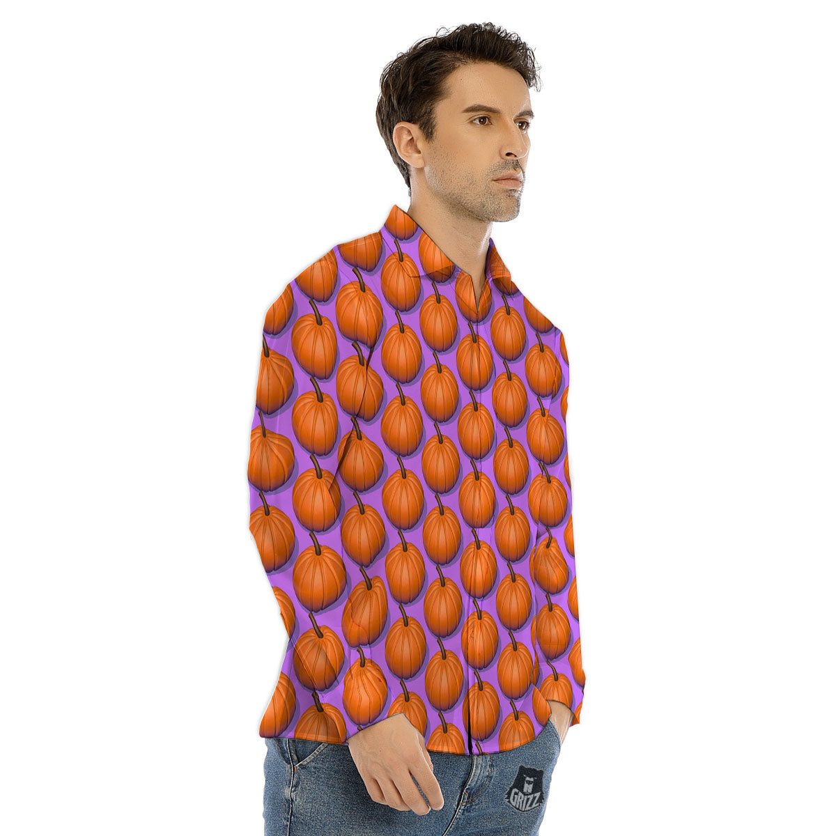 Pumpkin Wave Print Pattern Men's Dress Shirts-grizzshop