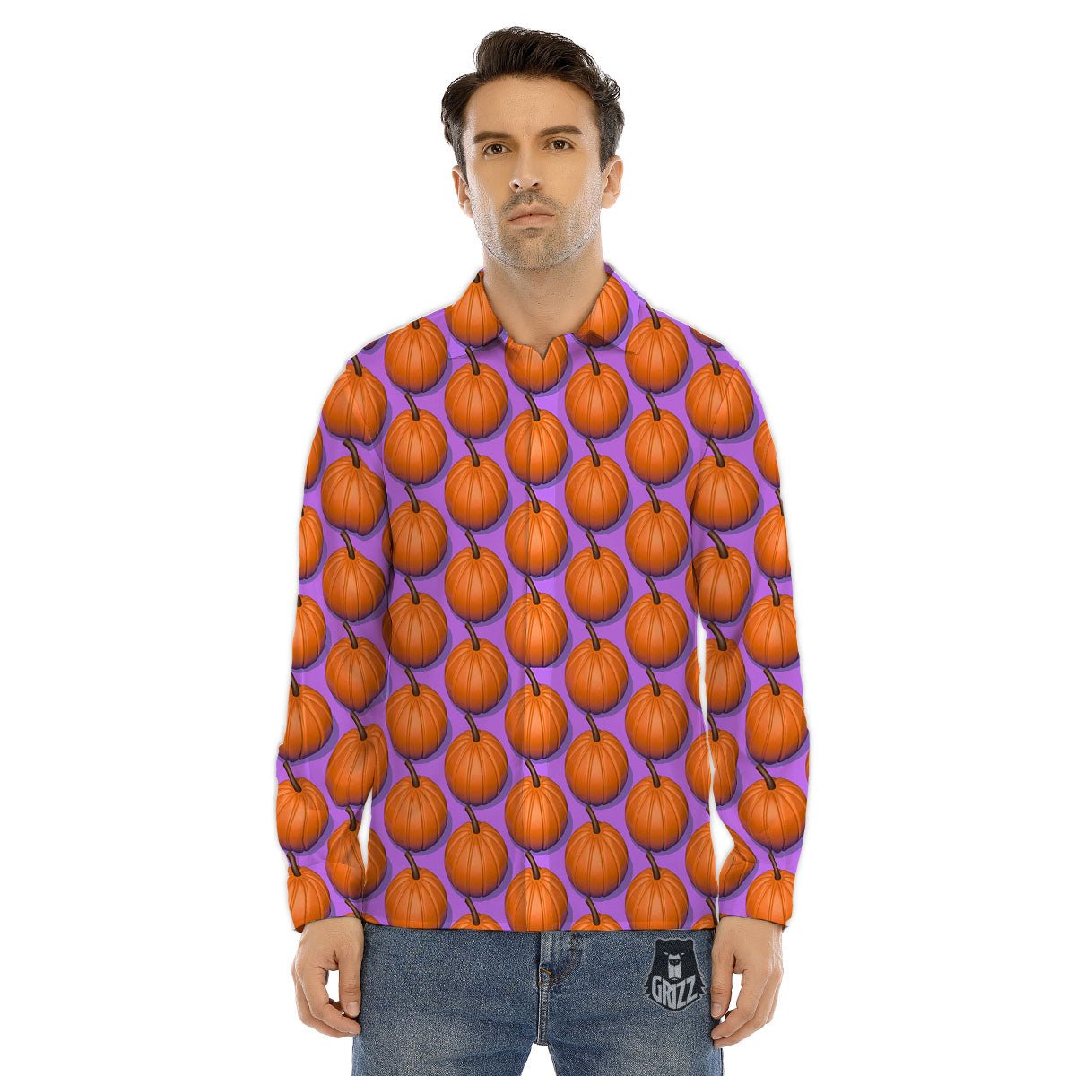 Pumpkin Wave Print Pattern Men's Dress Shirts-grizzshop