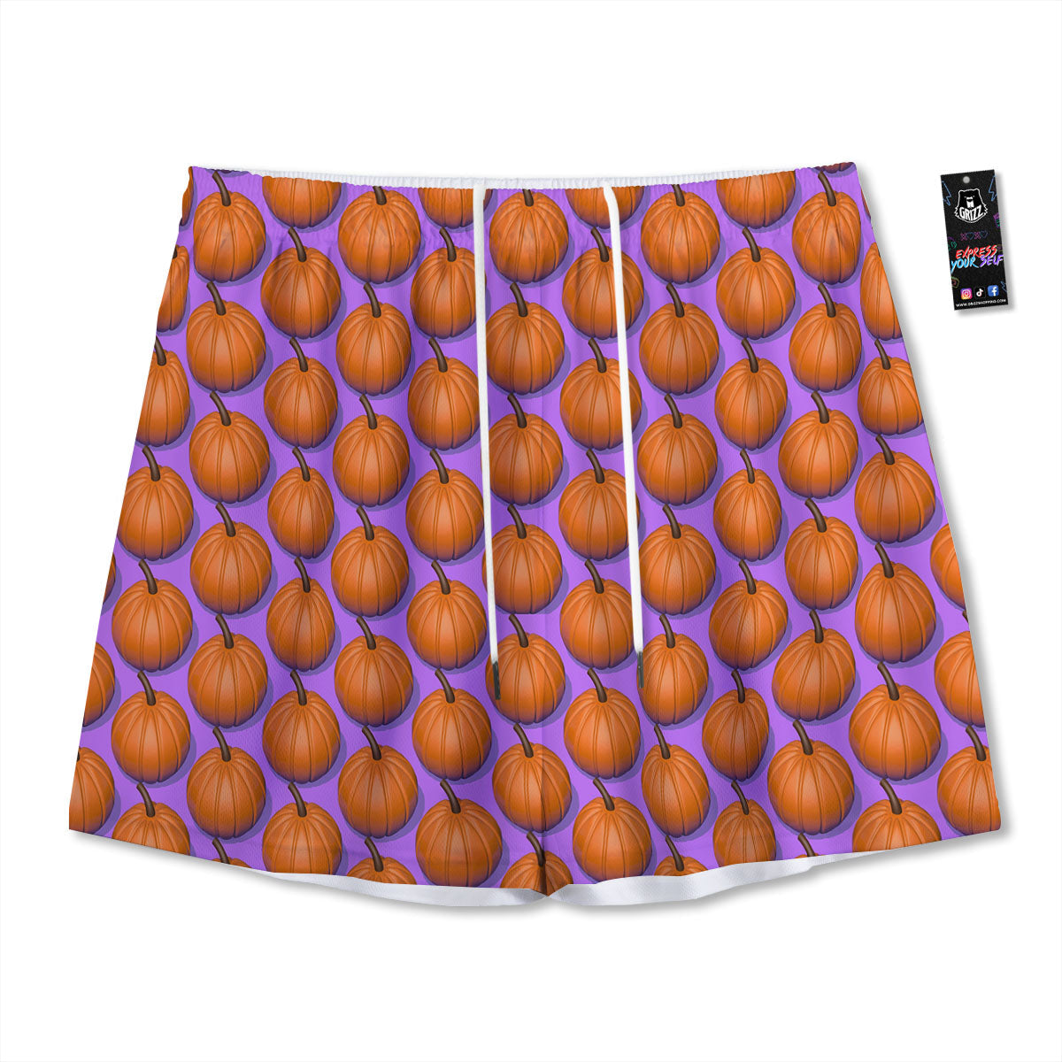 Pumpkin Wave Print Pattern Mesh Shorts