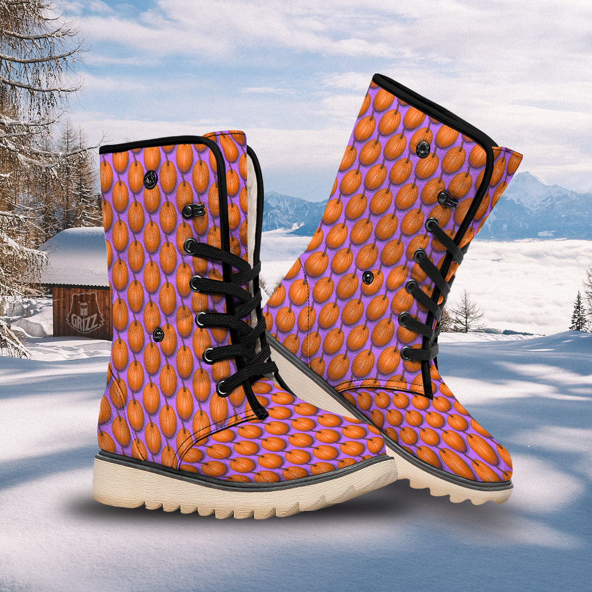Pumpkin Wave Print Pattern Snow Boots-grizzshop