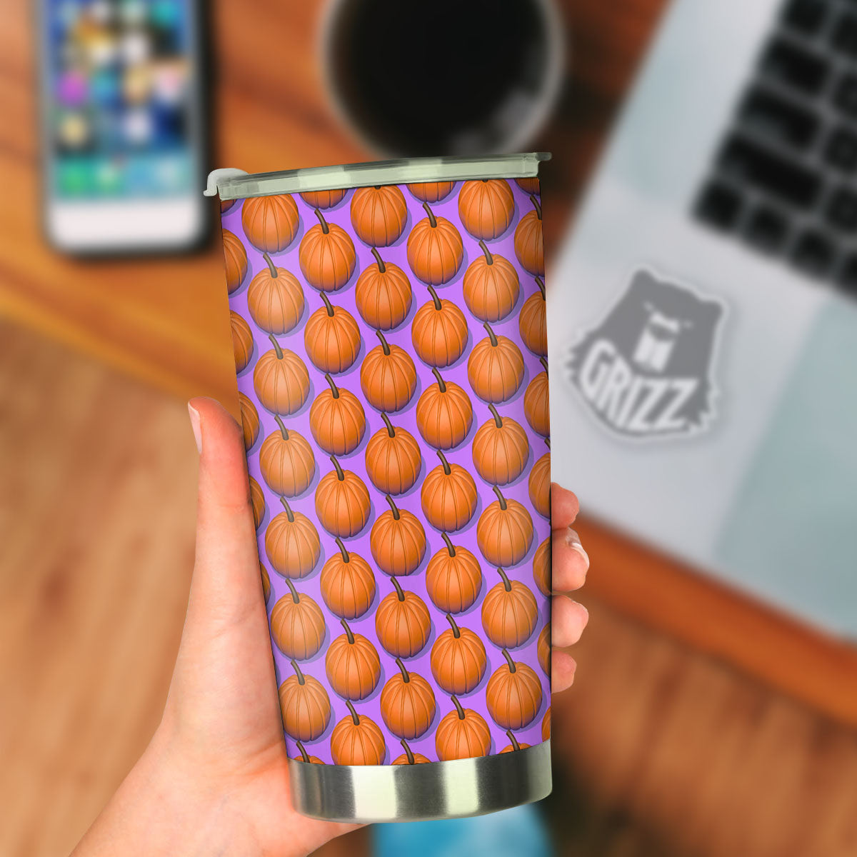 Pumpkin Wave Print Pattern Tumbler-grizzshop
