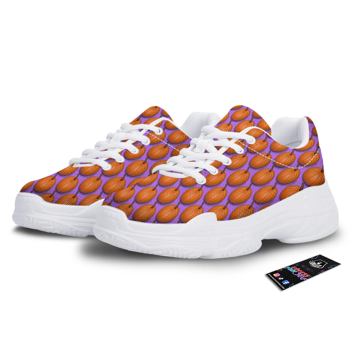 Pumpkin Wave Print Pattern White Chunky Shoes-grizzshop