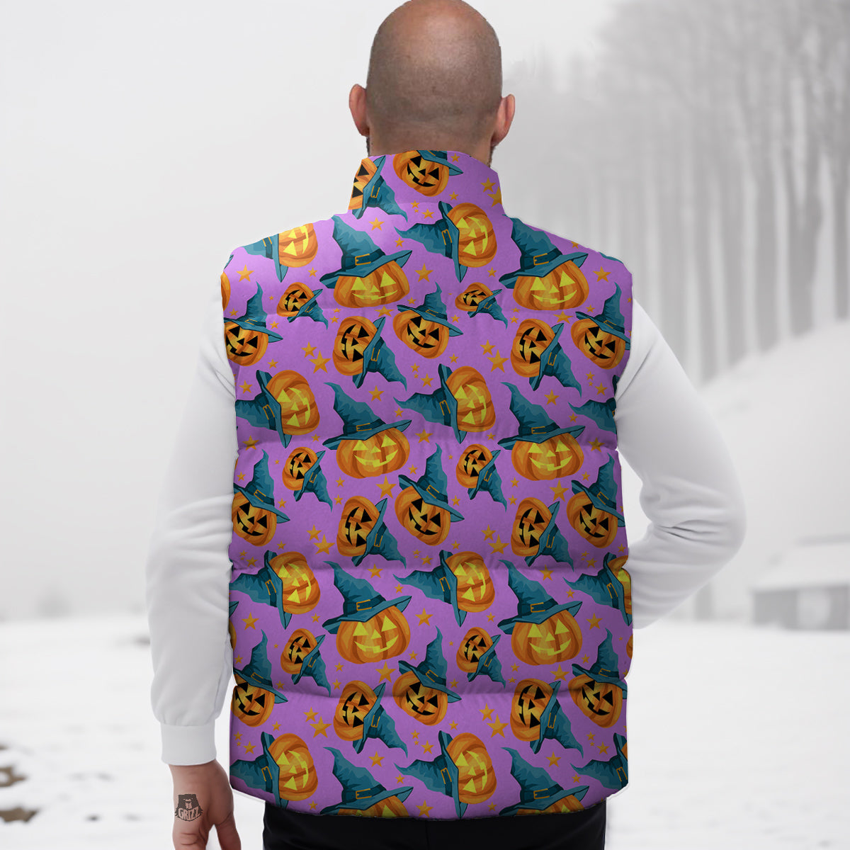 Pumpkin Witch Halloween Cute Print Down Vest