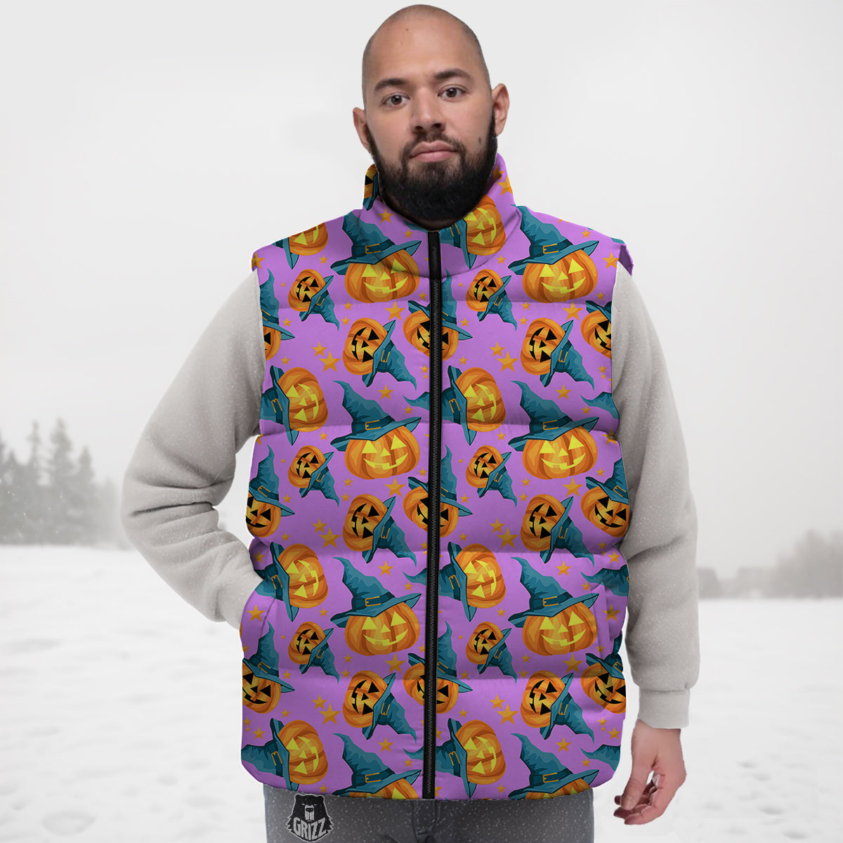 Pumpkin Witch Halloween Cute Print Down Vest