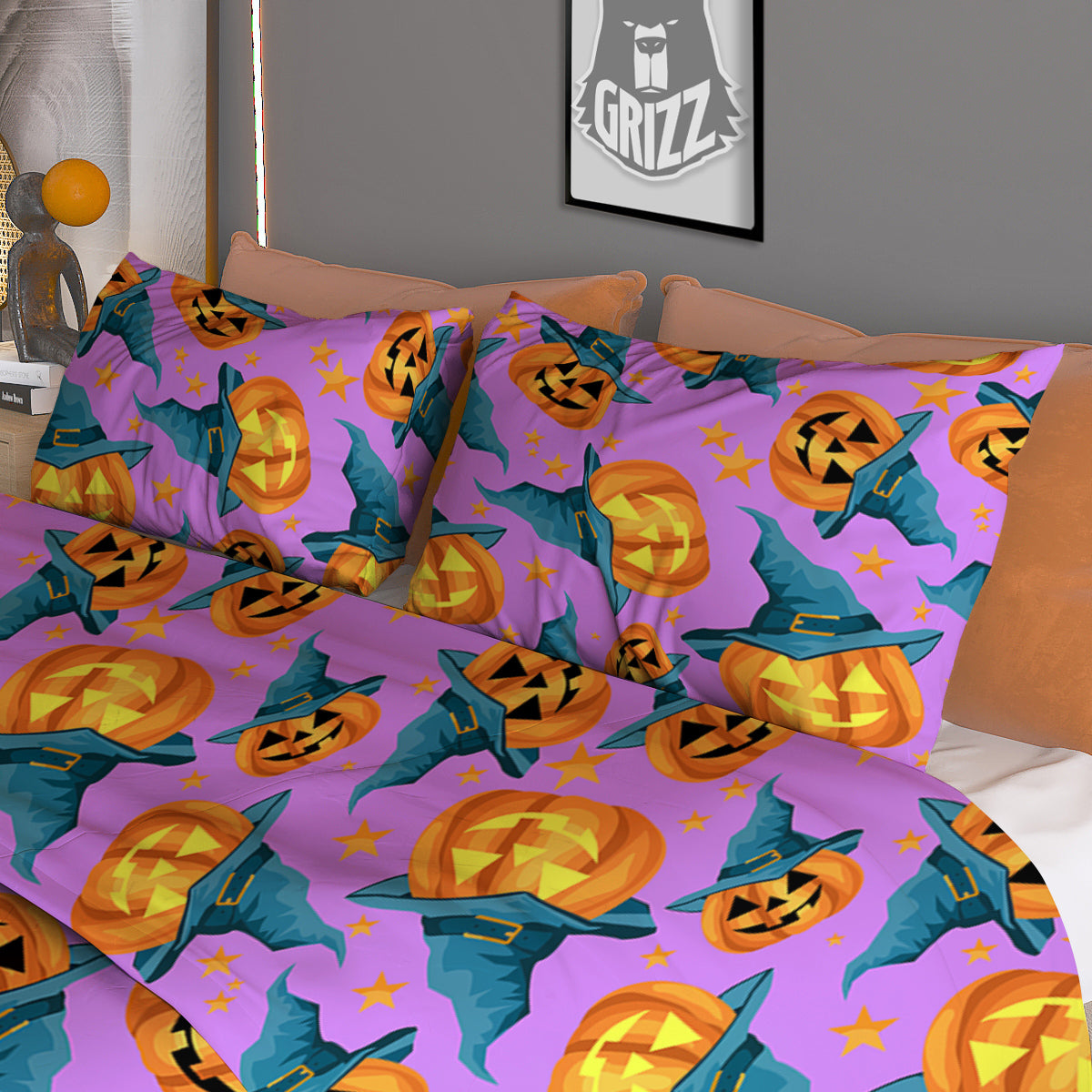 Pumpkin Witch Halloween Cute Print Duvet Cover Bedding Set
