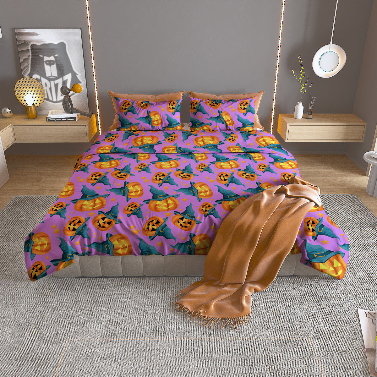 Pumpkin Witch Halloween Cute Print Duvet Cover Bedding Set