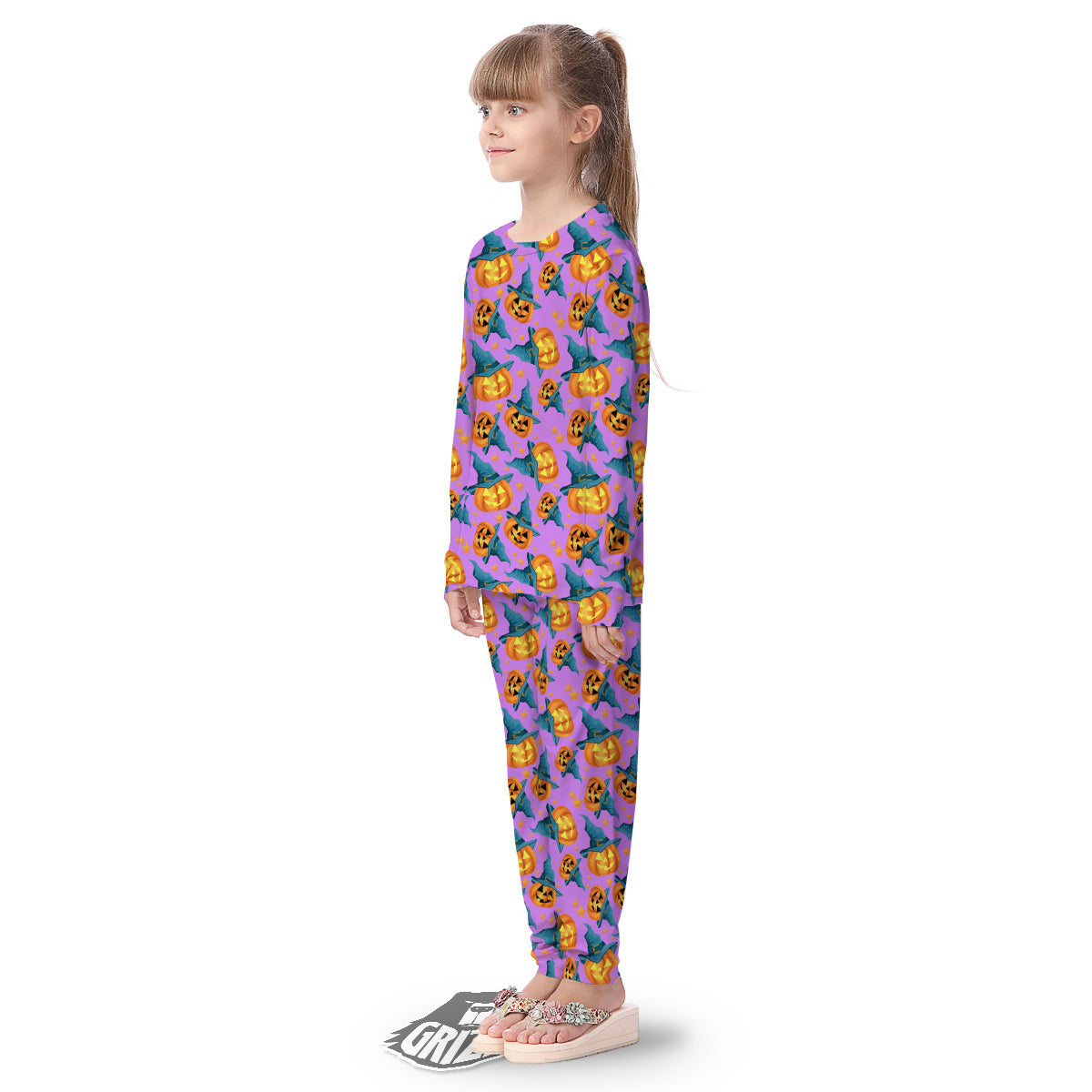 Pumpkin Witch Halloween Cute Print Kid's Pajamas-grizzshop