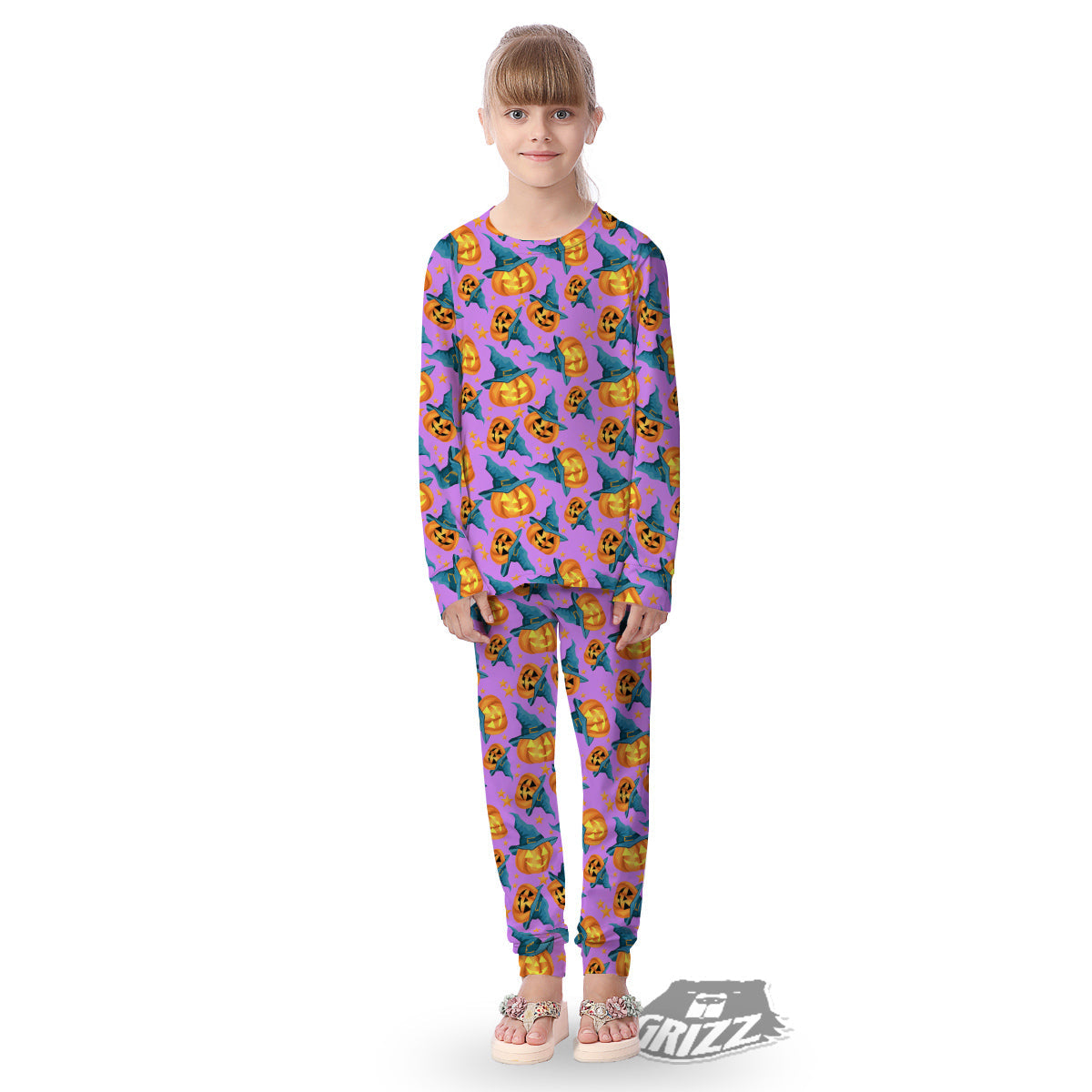 Pumpkin Witch Halloween Cute Print Kid's Pajamas-grizzshop