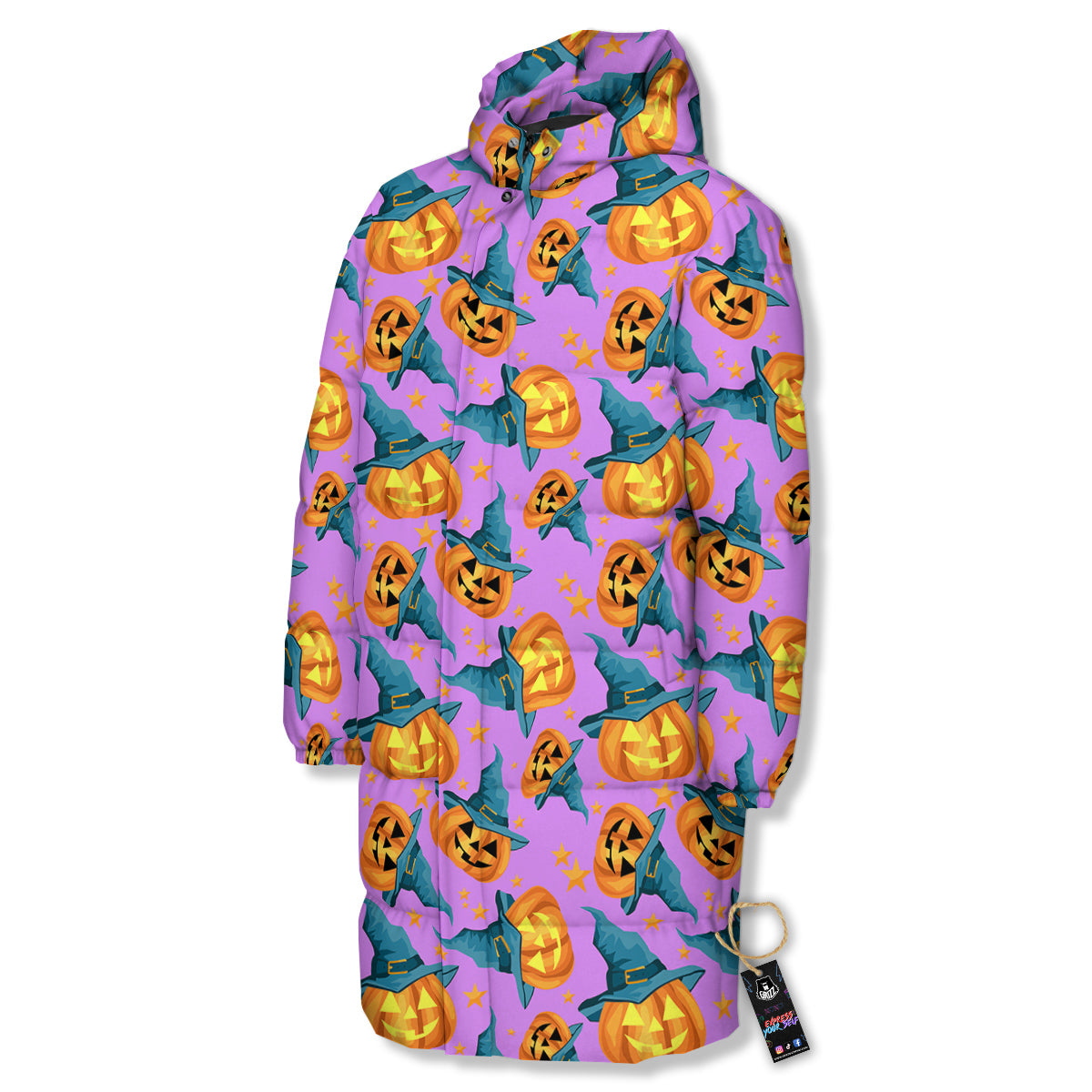 Pumpkin Witch Halloween Cute Print Long Down Jacket-grizzshop