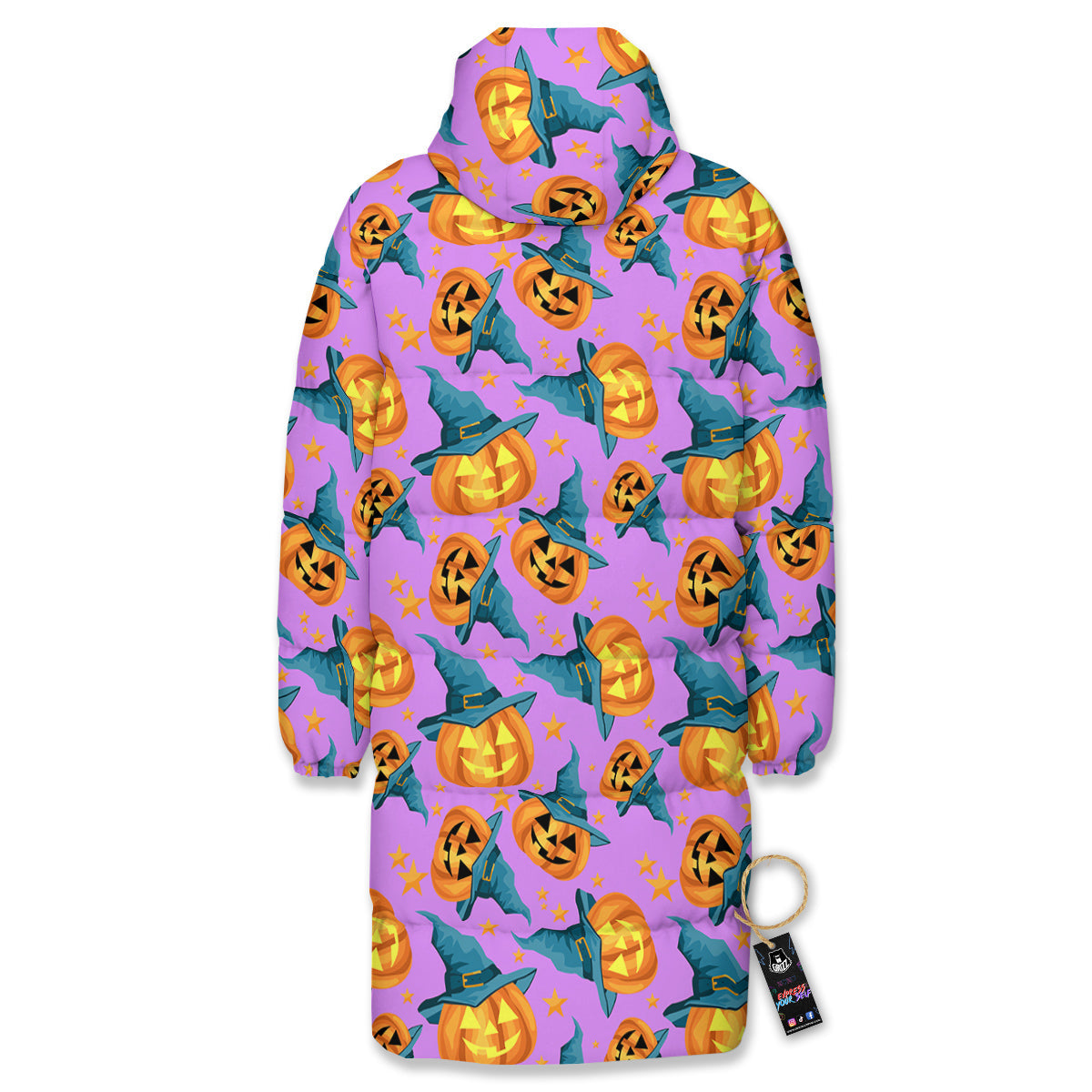 Pumpkin Witch Halloween Cute Print Long Down Jacket-grizzshop