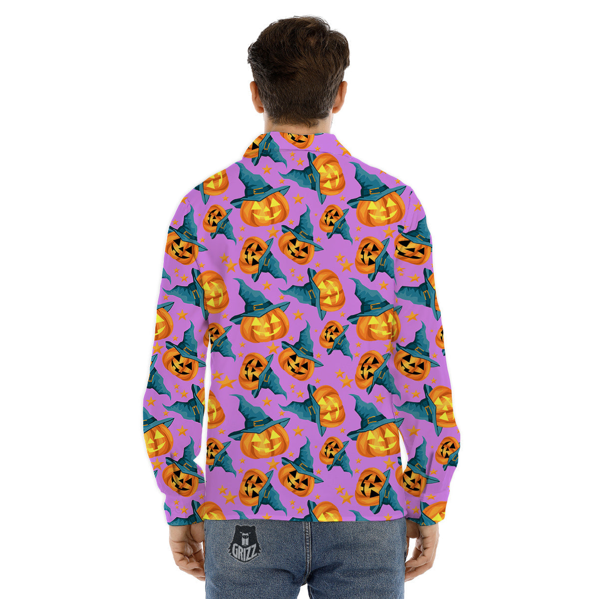 Pumpkin Witch Halloween Cute Print Men's Dress Shirts-grizzshop