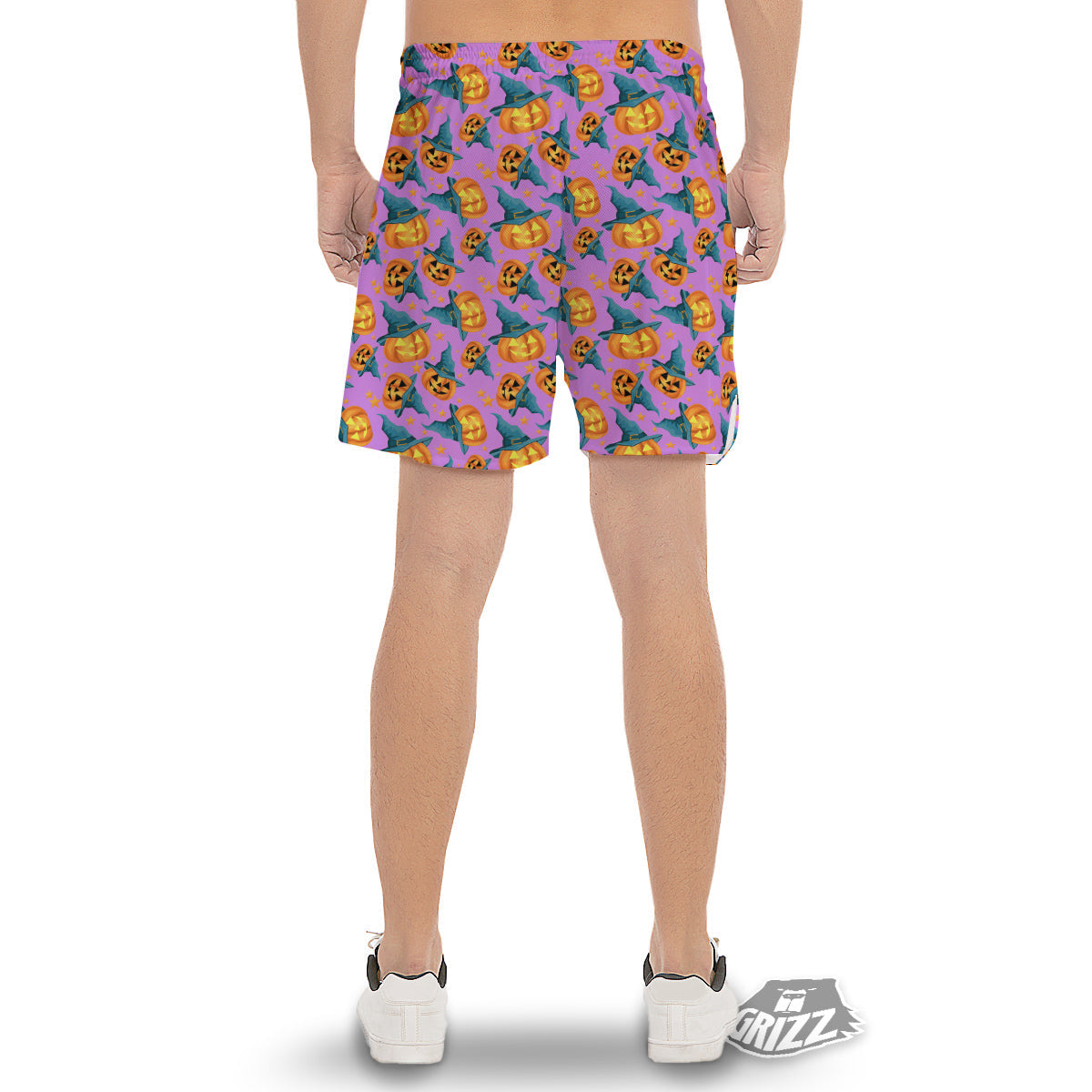 Pumpkin Witch Halloween Cute Print Men's Gym Shorts-grizzshop