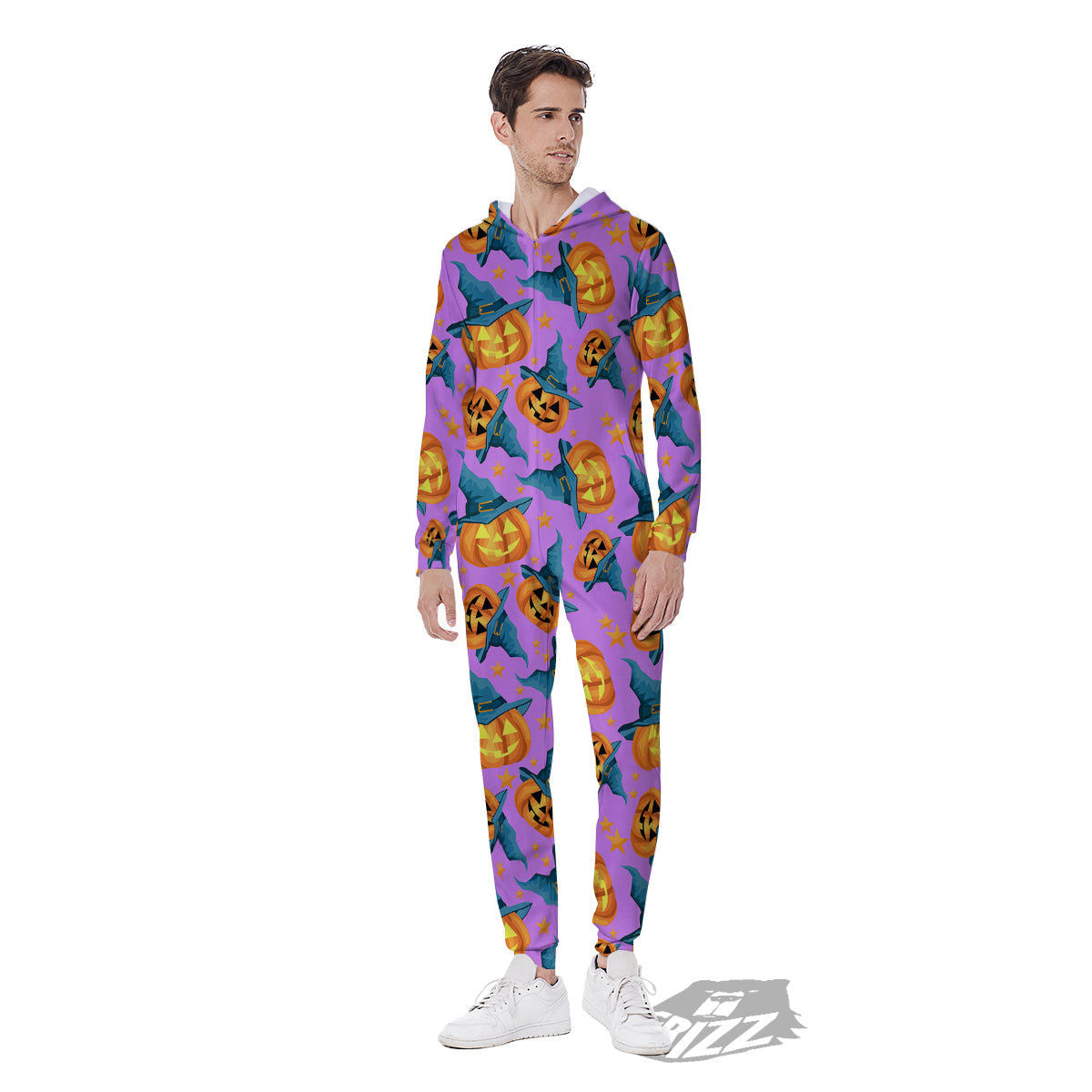 Pumpkin Witch Halloween Cute Print Men's Jumpsuit-grizzshop