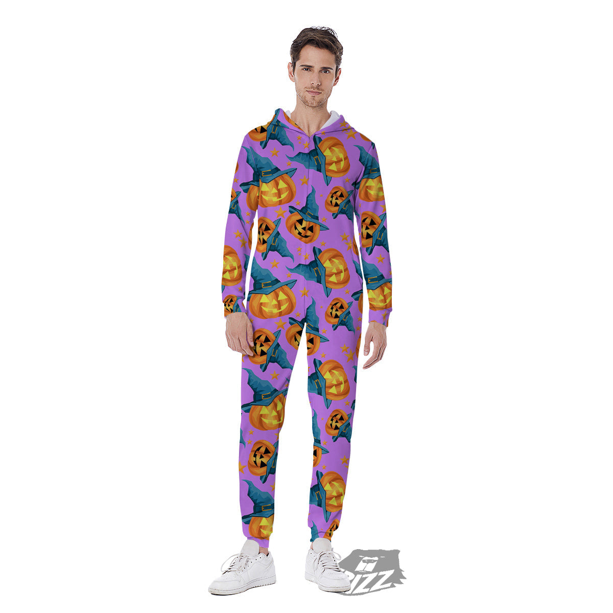 Pumpkin Witch Halloween Cute Print Men's Jumpsuit-grizzshop