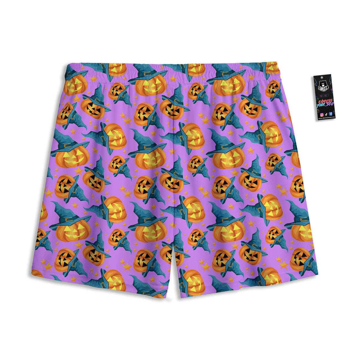 Pumpkin Witch Halloween Cute Print Mesh Shorts