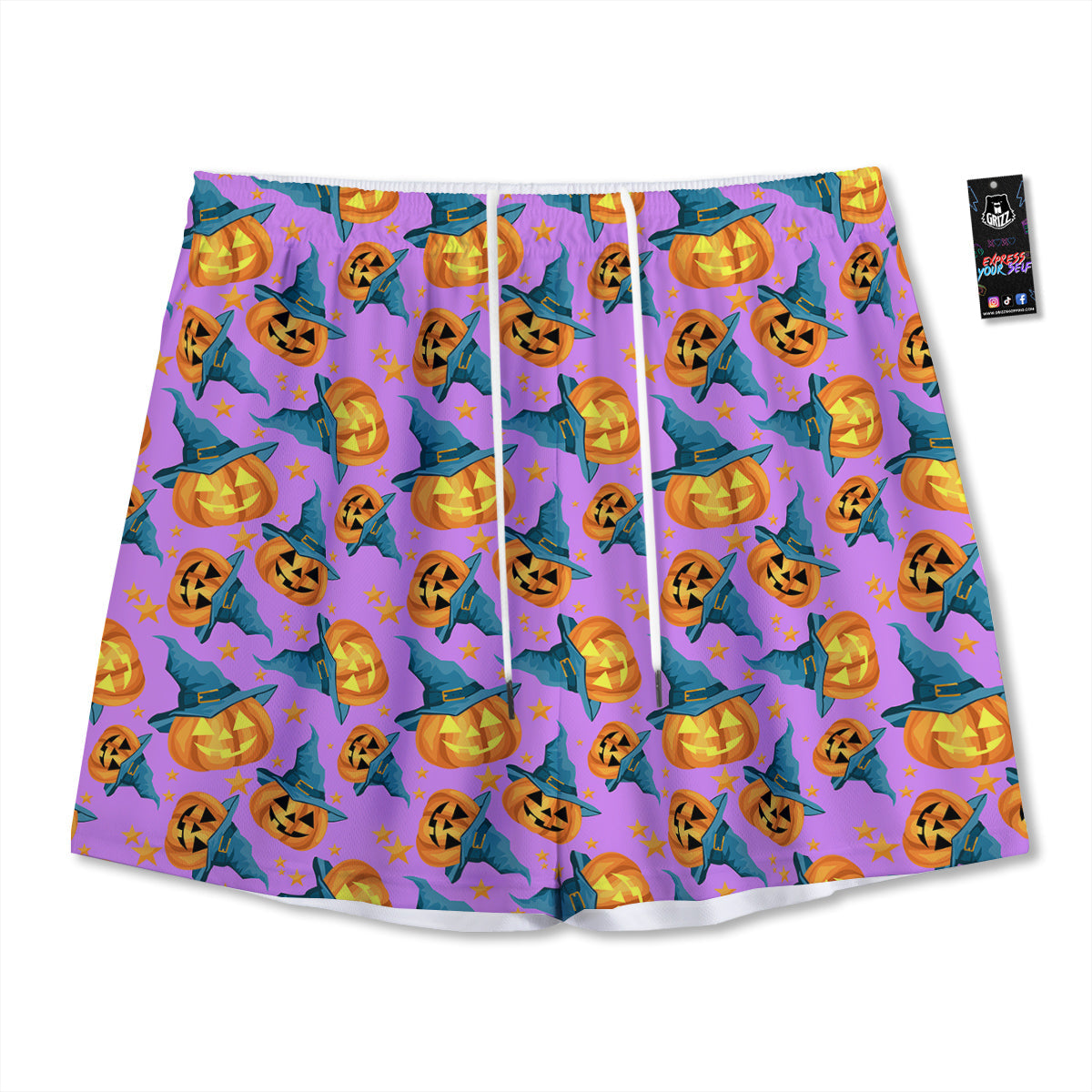 Pumpkin Witch Halloween Cute Print Mesh Shorts