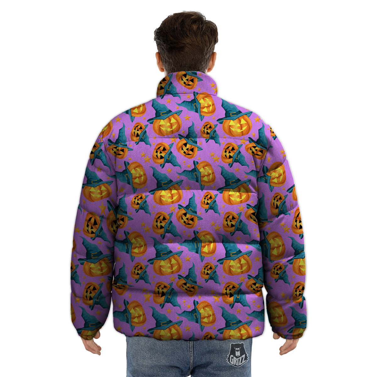 Pumpkin Witch Halloween Cute Print Puffer Jacket-grizzshop