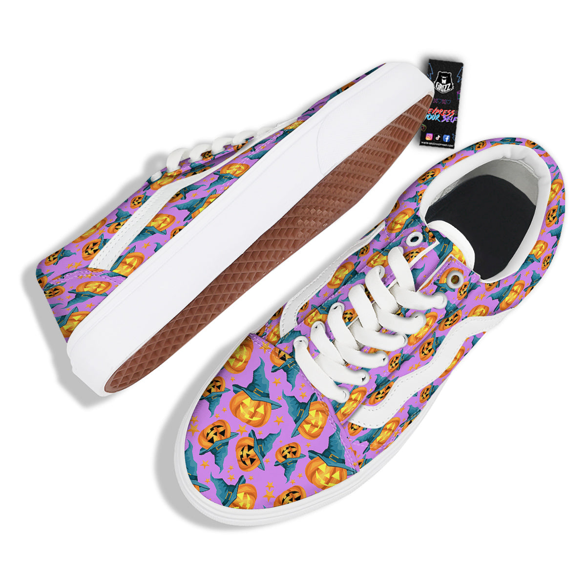 Pumpkin Witch Halloween Cute Print Skate Shoes-grizzshop