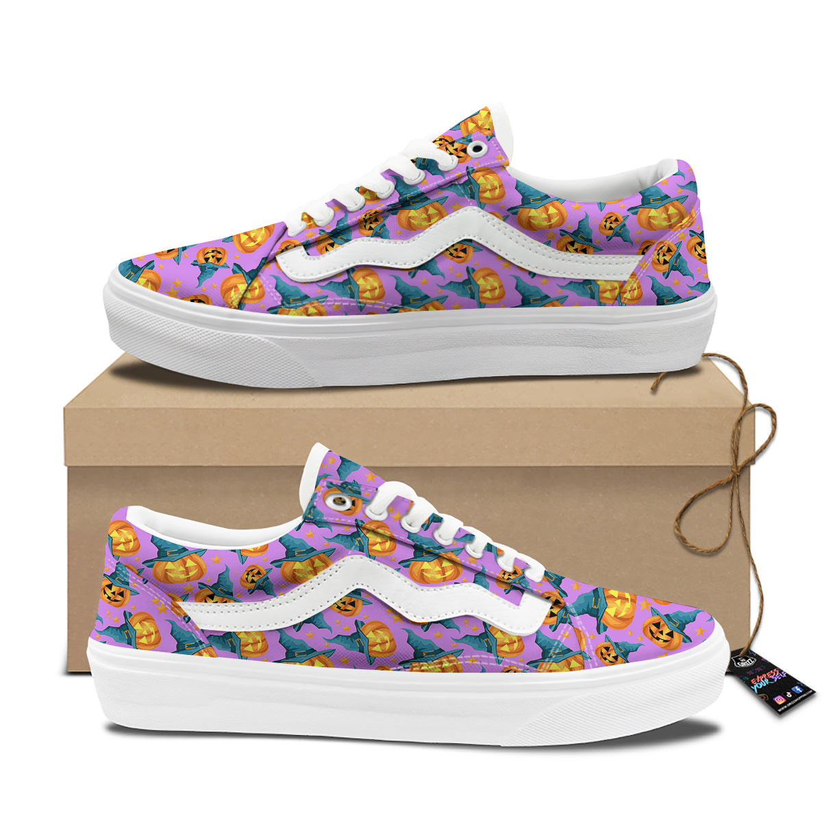 Pumpkin Witch Halloween Cute Print Skate Shoes-grizzshop